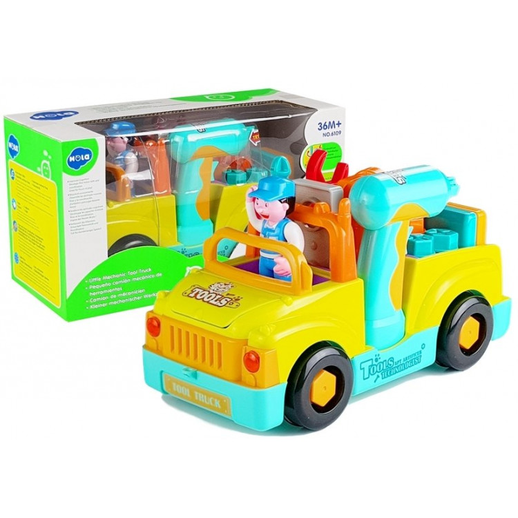 Auto na batérie - mechanik, so skrutkovačom - žlto-modré